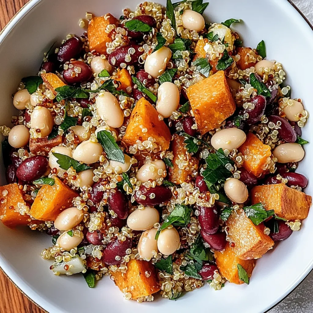 Warm Sweet Potato White Bean Salad with Crispy Quinoa