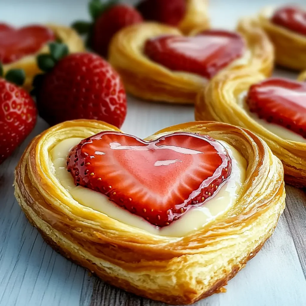Delicious Valentine's Day Cheese Danish with Strawberry Hearts