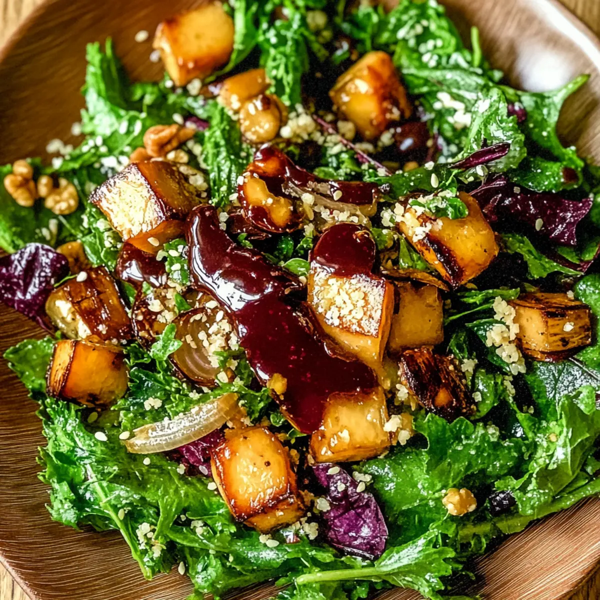 Warm Winter Harvest Salad with Roasted Shallot Dressing