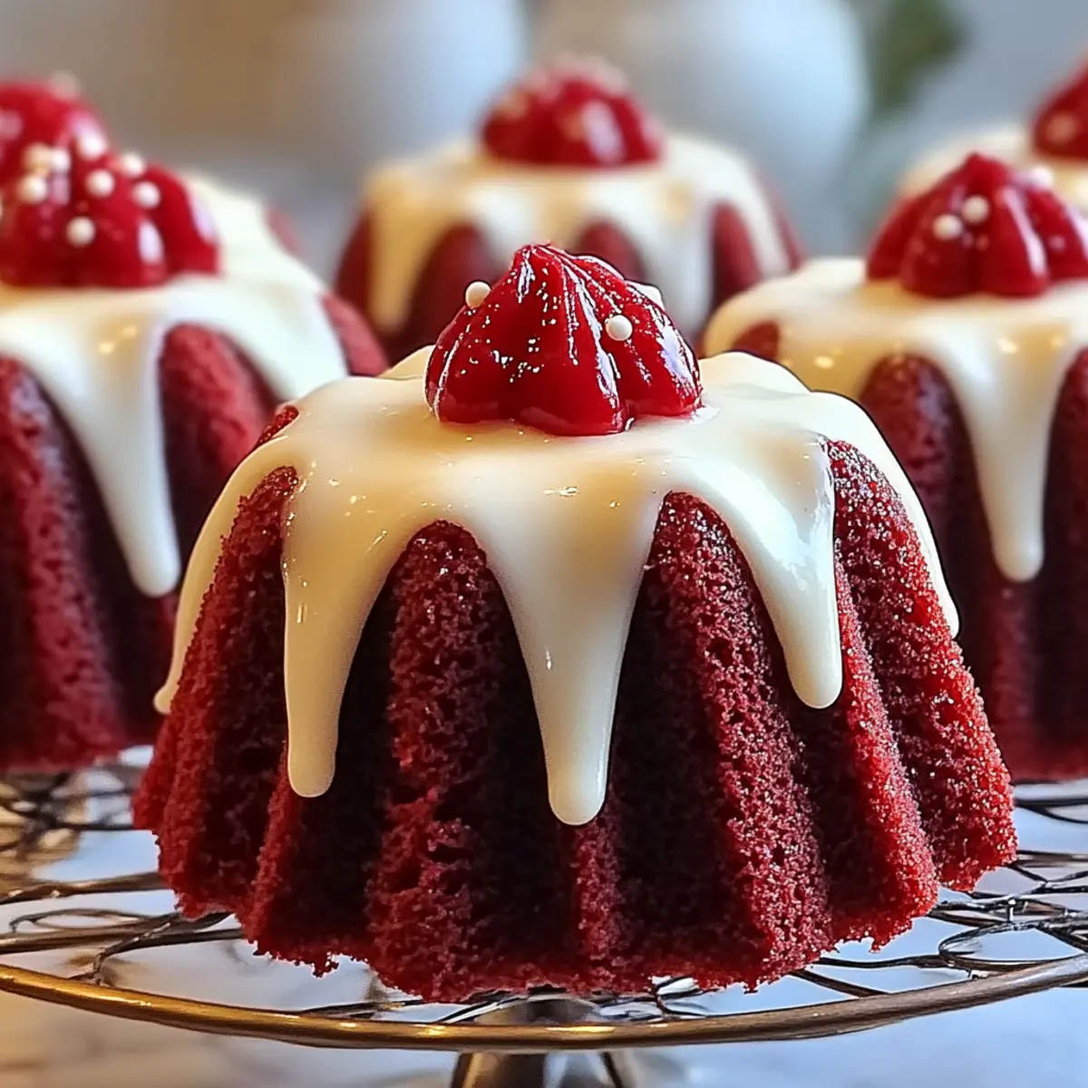 Mini Red Velvet Bundt Cakes with Cream Cheese Glaze