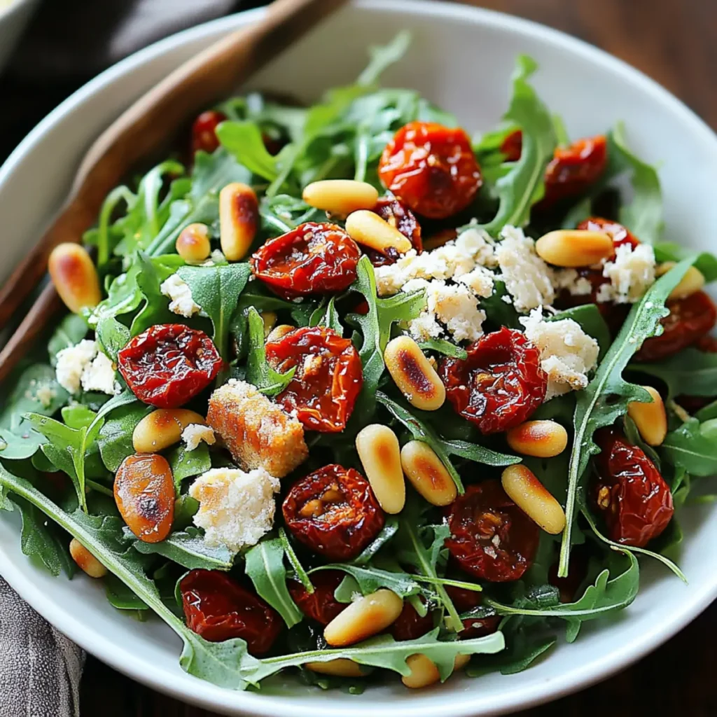 Delicious Italian Salad with Spinach, Arugula, Sun-Dried Tomatoes & Pine Nuts