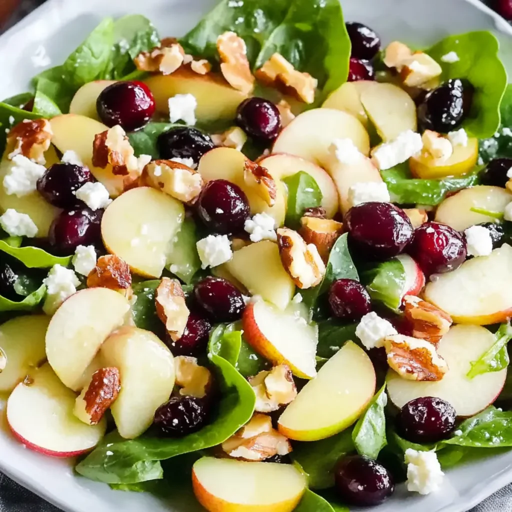 Easy Apple Cranberry Salad with Spinach and Feta Cheese