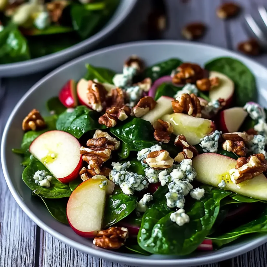 Delicious Winter Salad with Spinach, Apple, Gorgonzola & Walnuts