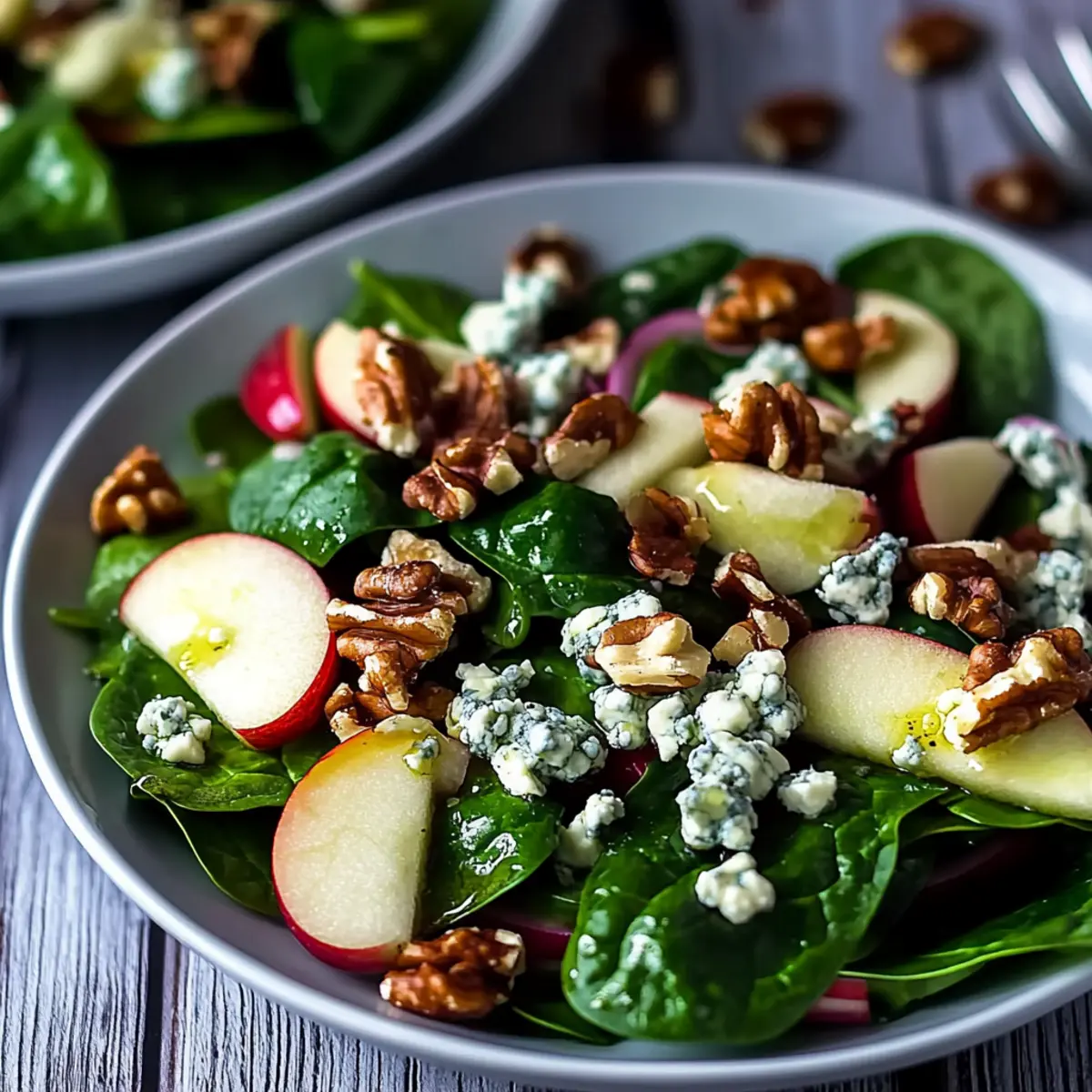 Delicious Winter Salad with Spinach, Apple, Gorgonzola & Walnuts