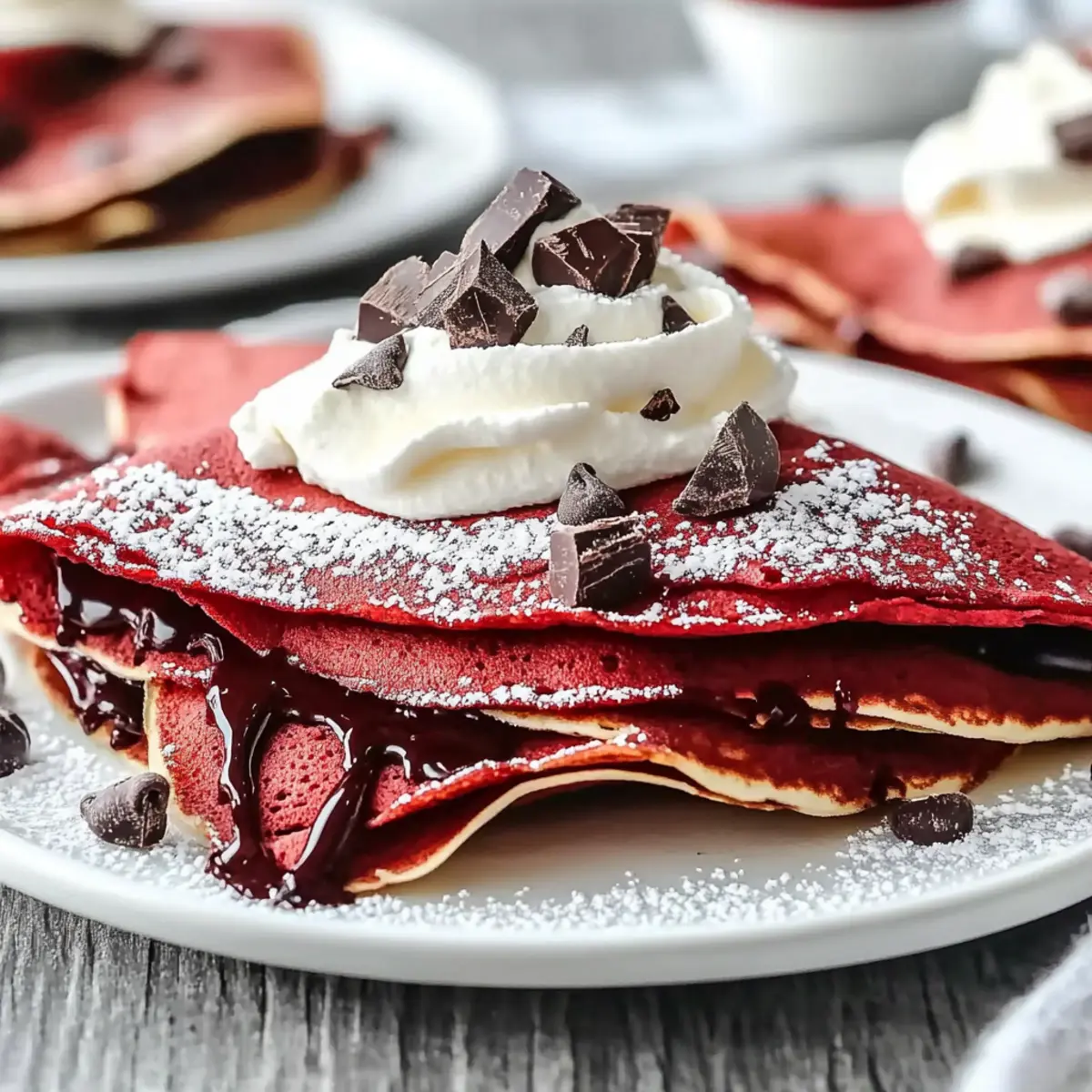 Delicious Red Velvet Crêpes with Chocolate Whipped Cream Recipe