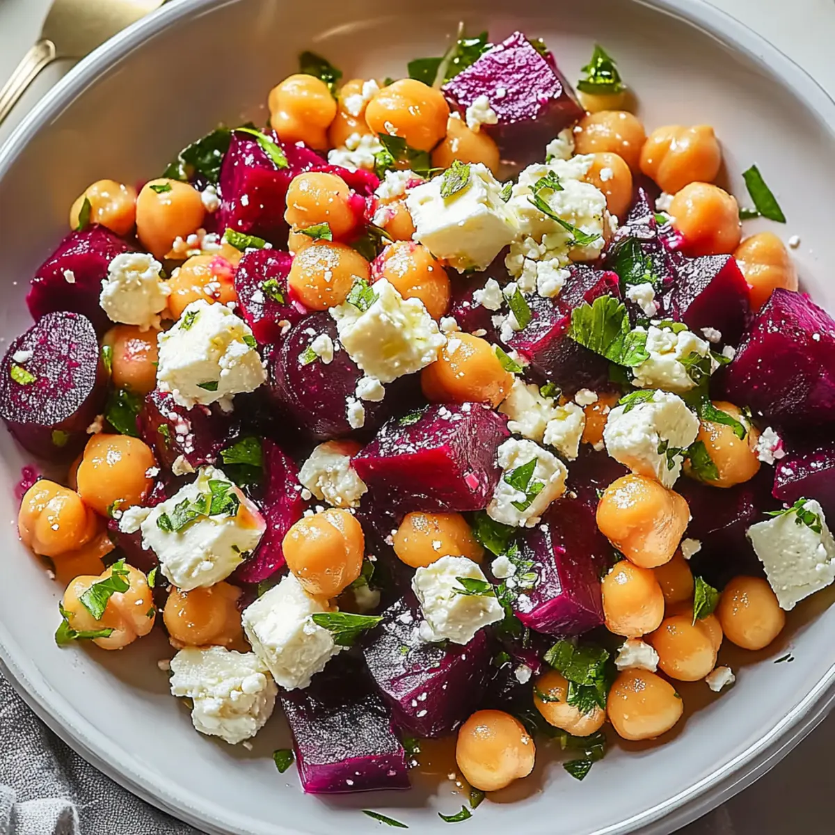 Delicious Chickpea Beet Feta Salad with Lemon-Garlic Vinaigrette