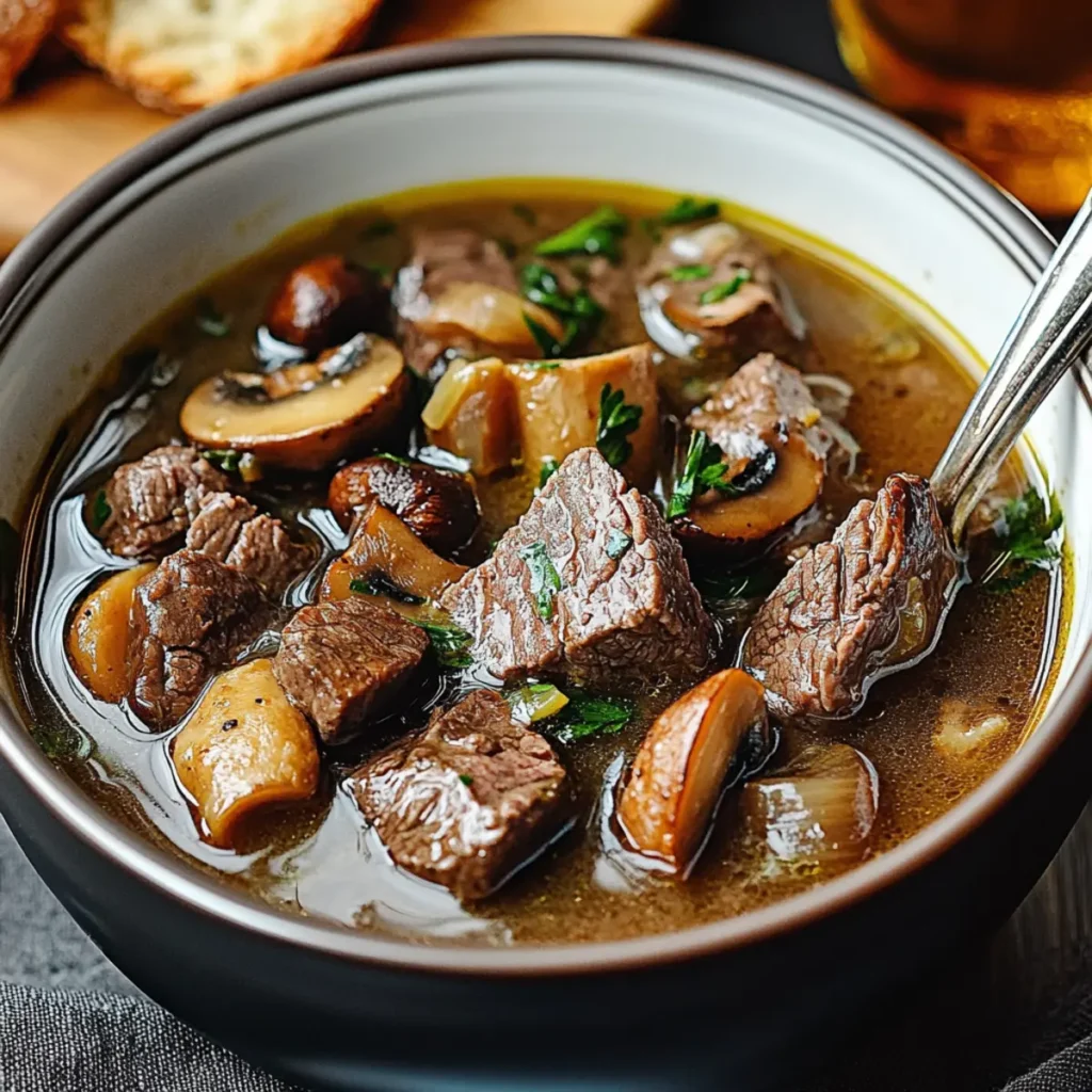 Steak and Ale Soup with Mushrooms