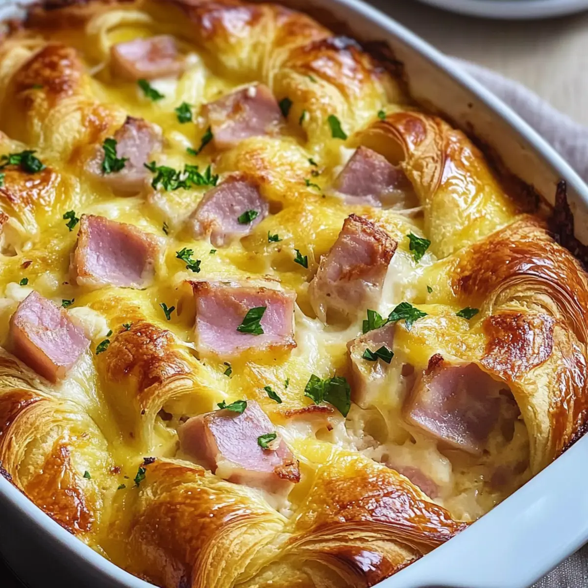 Ham and Cheese Croissant Breakfast Casserole